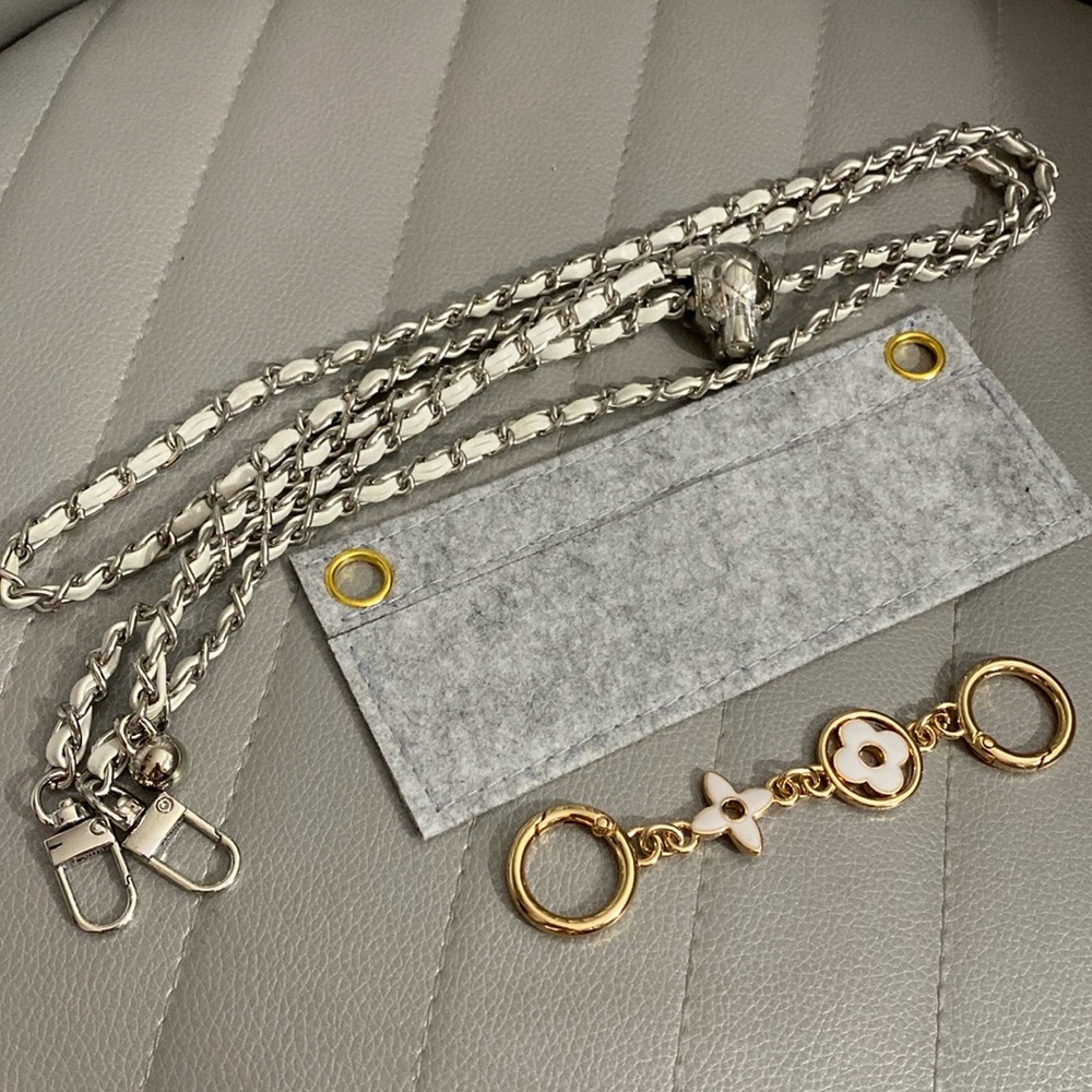 Wallet Insert, White/Silver Adjustable Chain, Bag… - image 1